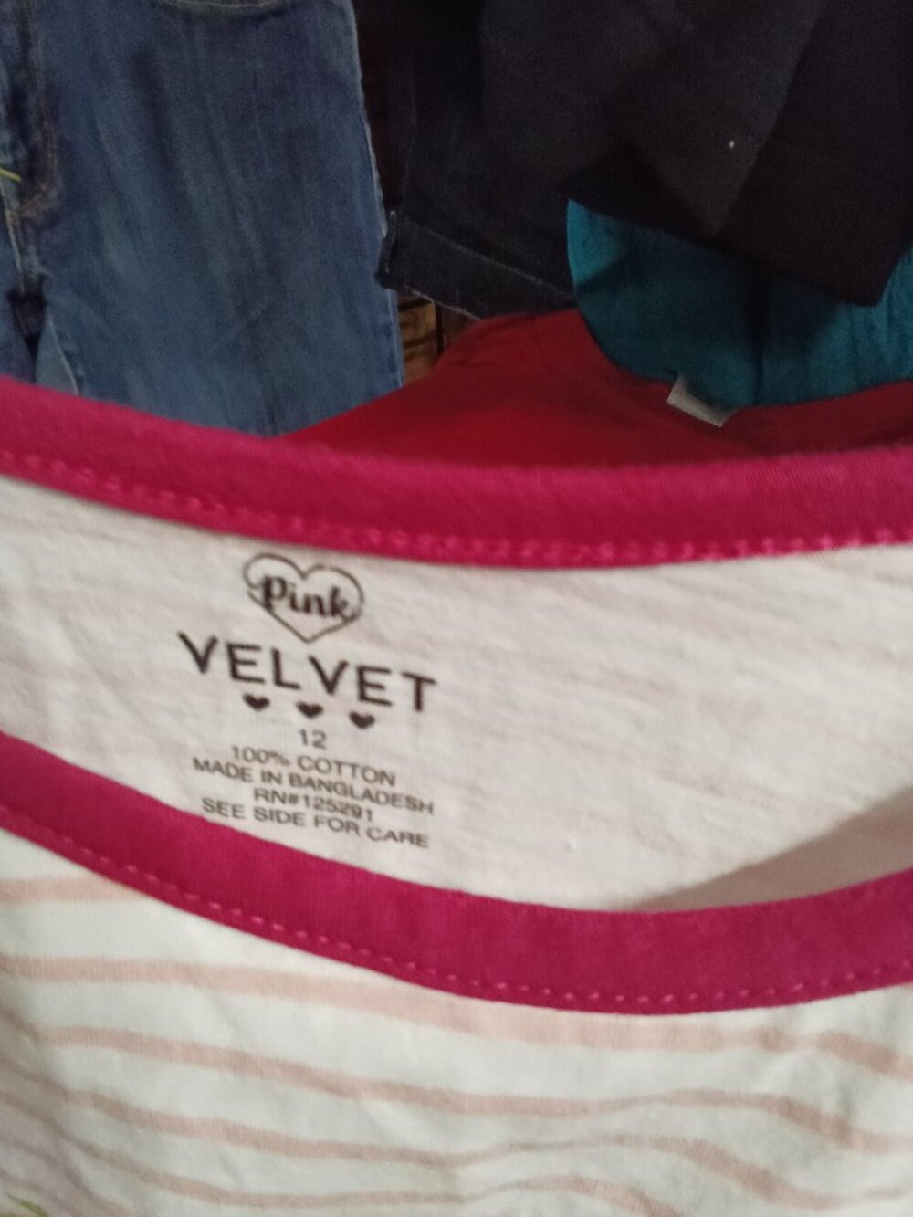 Pink Velvet Girls' Striped T-Shirt with Floral Print Size 12